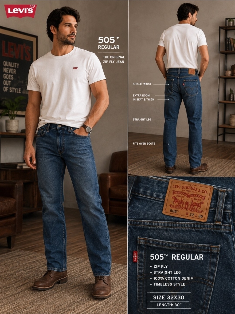 Levi's 505™ Regular Men's Jeans Straight Leg- Blue W32 L30 | NEW
